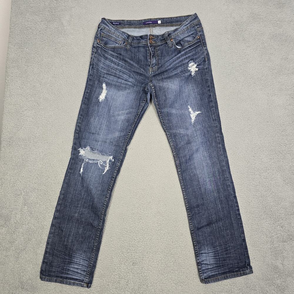 Vigoss Boyfriend Jeans Womens 11 Bootcut Blue Denim Distressed Bling